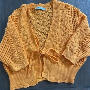 Zara Pointelle Knit Sweater in Tangerine